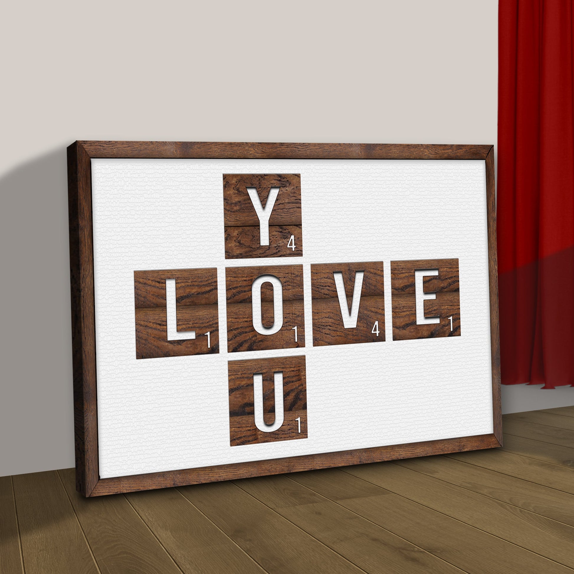 Valentine Love You Sign canvas by Tailored Canvases with wood letters spelling LOVE on white on Tampa Home & Garden Store