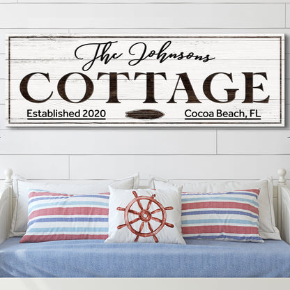 Cottage Beach House Sign canvas with whitewashed wood grain and bold brown COTTAGE on Tampa Home & Garden Store