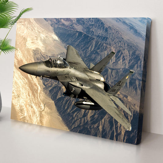Fighter Plane Canvas Wall Art by Tailored Canvases, gray military jet over desert canyon on Tampa Home & Garden Store