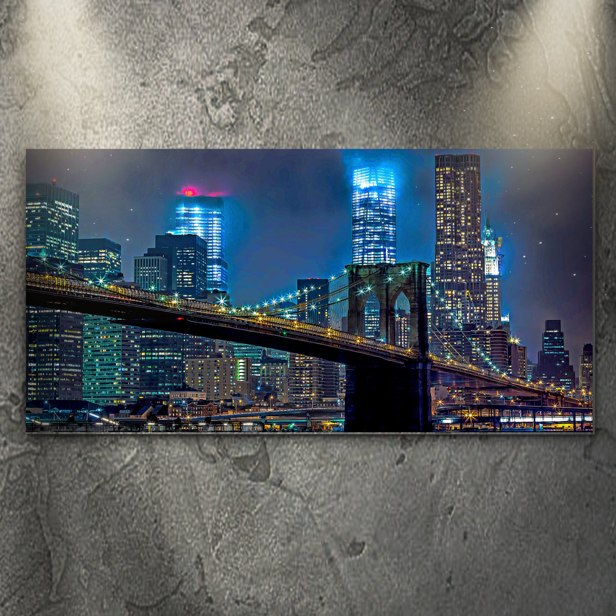 Brooklyn Bridge Night View Canvas Tailored Canvases; night skyline with bridge on canvas on Tampa Home & Garden Store
