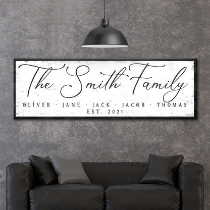 Family Sign II canvas wall art with distressed white panel and black frame The Smith Family on Tampa Home & Garden Store