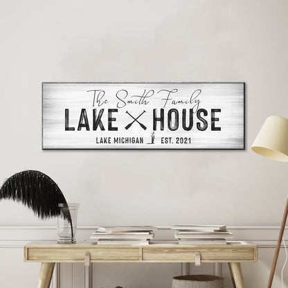 Canvas sign The Smith Family LAKE X HOUSE Lake Michigan EST 2021 on Tampa Home & Garden Store