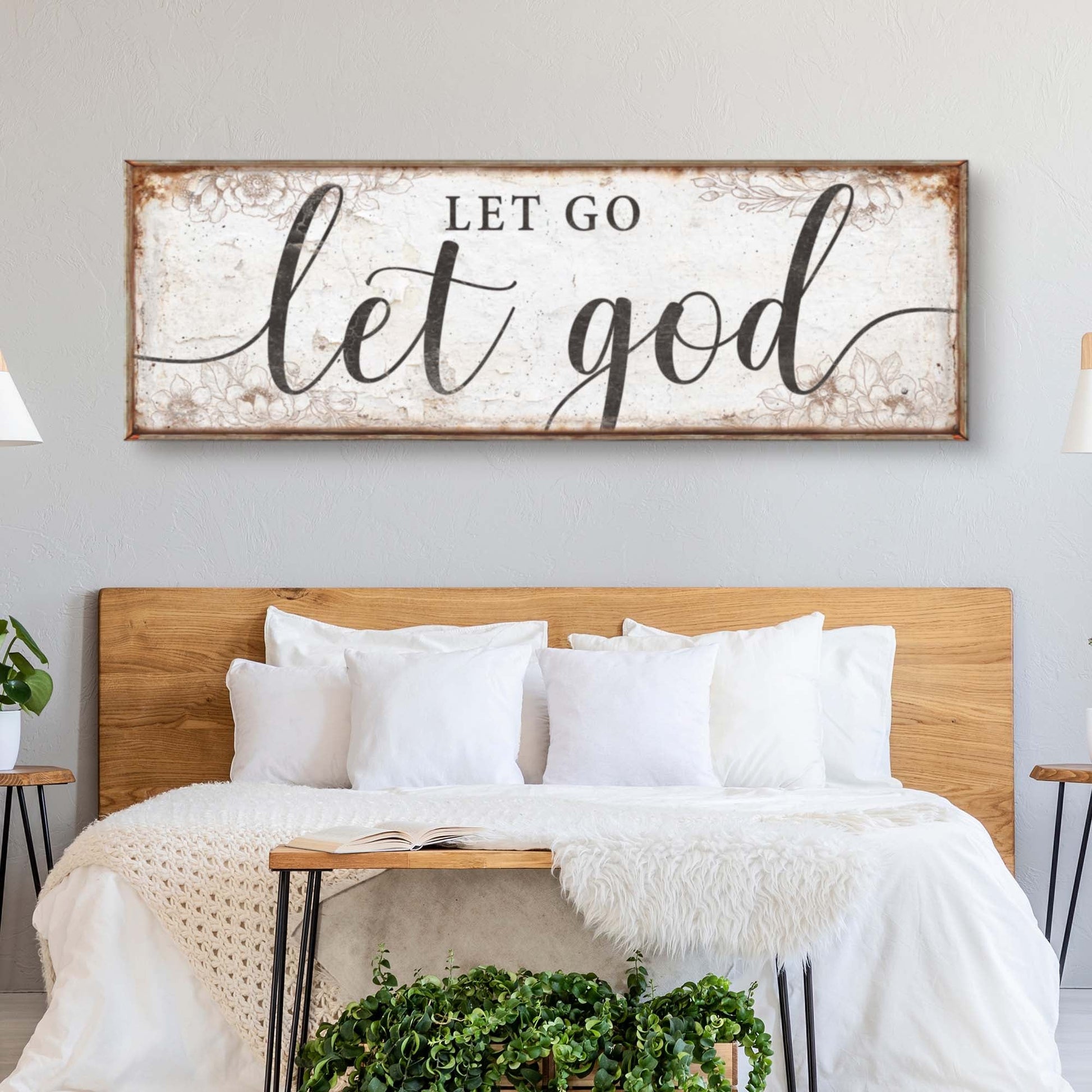 Let Go Let God faith sign canvas by Tailored Canvases, rustic framed crafting canvas decor on Tampa Home & Garden Store