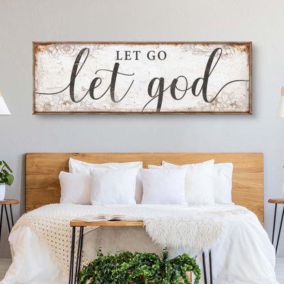 Let Go Let God faith sign canvas by Tailored Canvases, rustic framed crafting canvas decor on Tampa Home & Garden Store