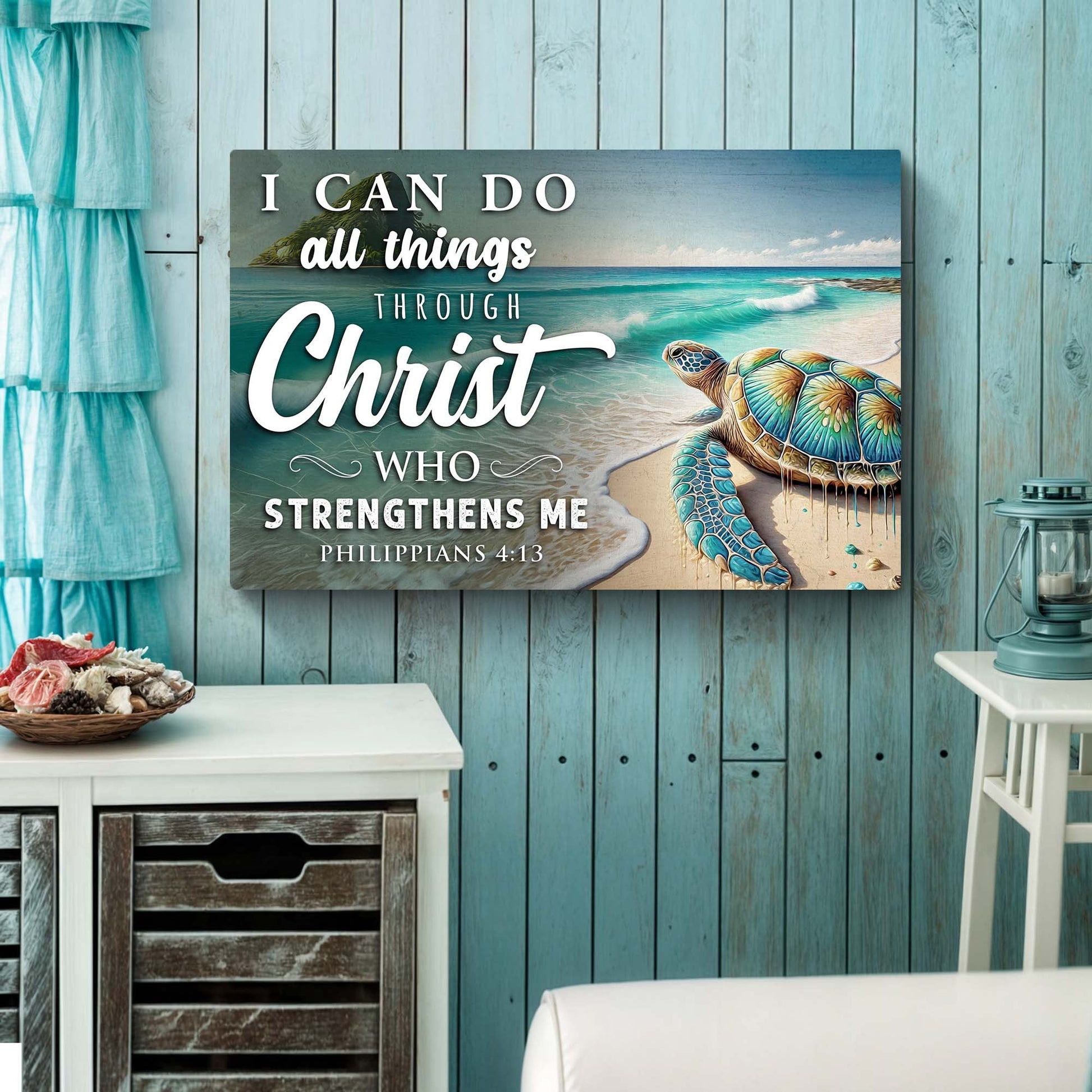 I Can Do All Things Faith Sign II crafting canvas by Tailored Canvases; coastal sea turtle scene on Tampa Home & Garden Store