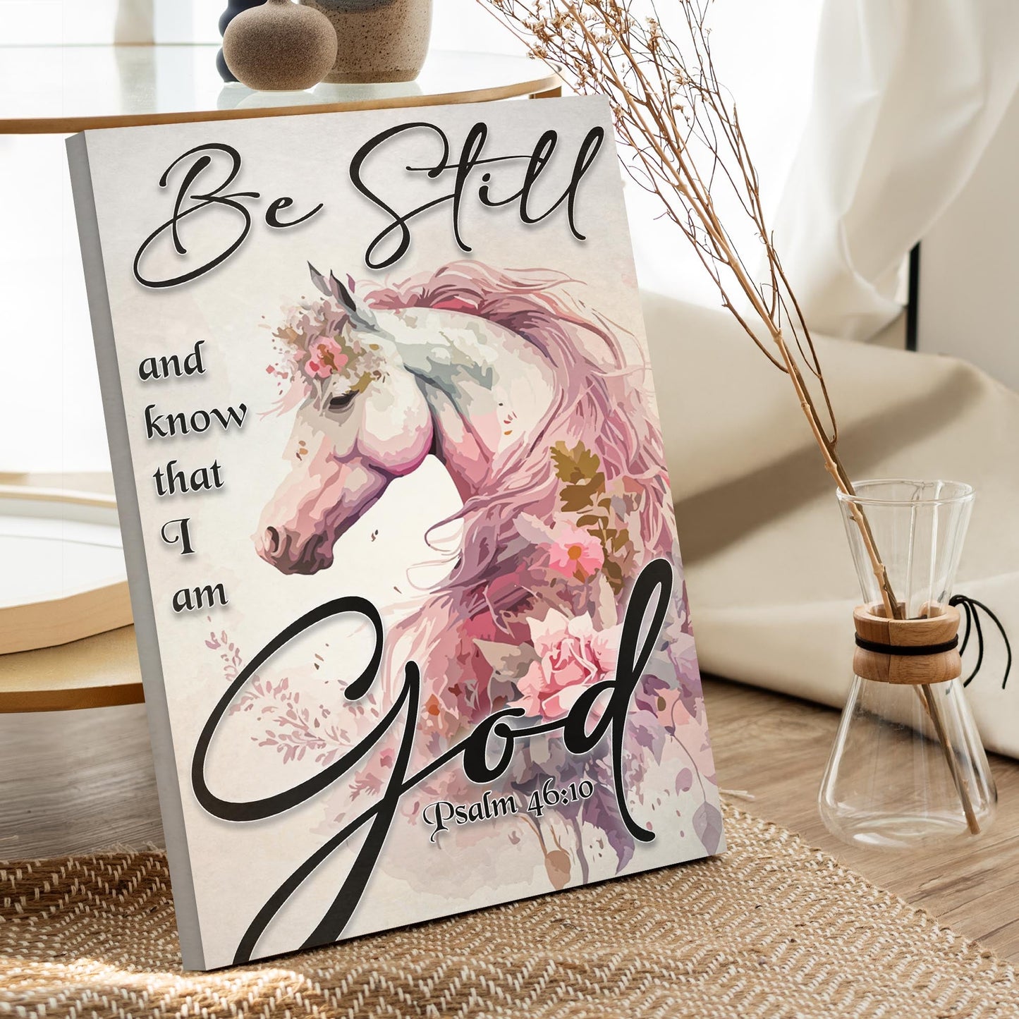 Be Still And Know God Psalm 46:10 Faith Sign IV canvas Tailored Canvases pink floral art on Tampa Home & Garden Store