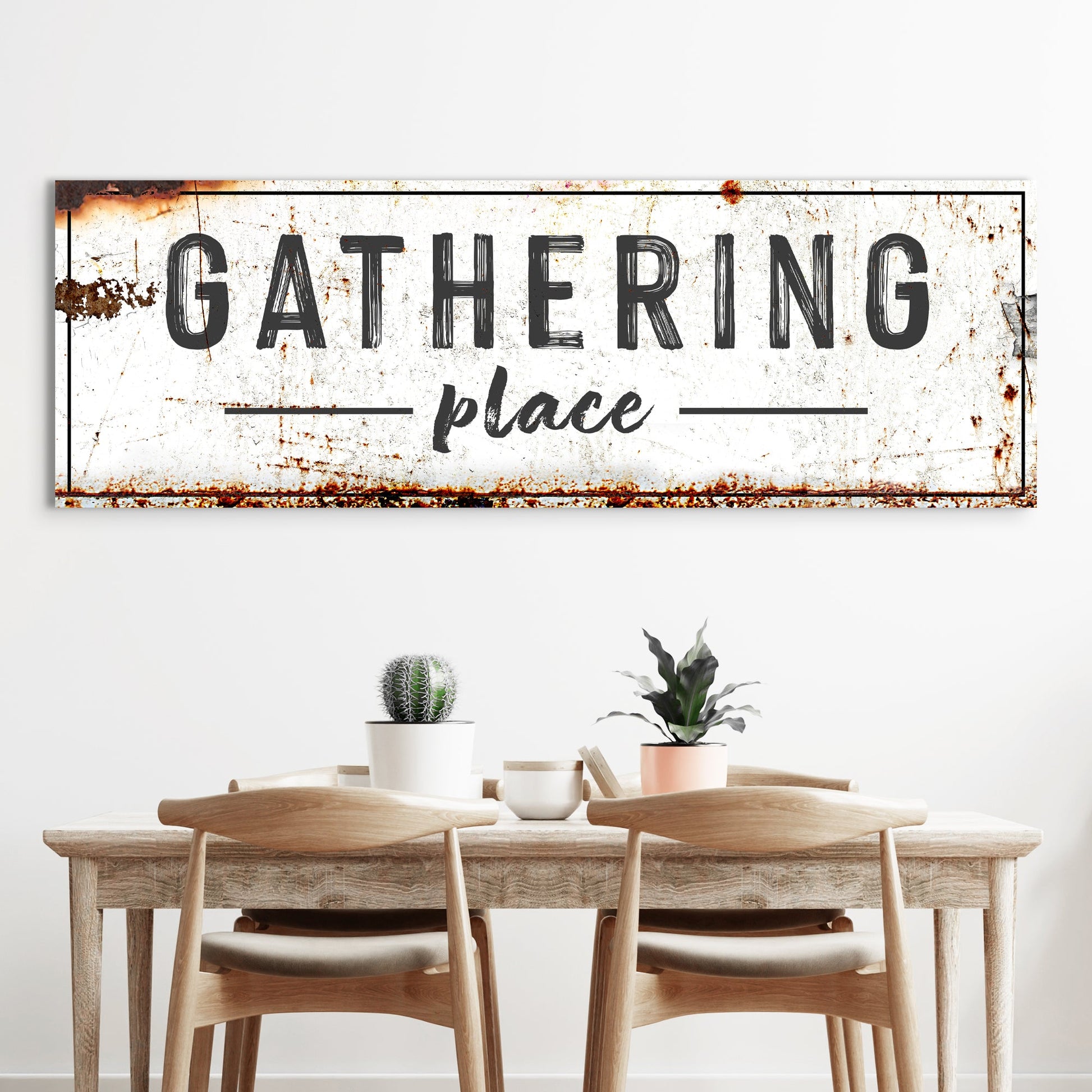 Family Gathering Place sign canvas by Tailored Canvases with distressed white background on Tampa Home & Garden Store