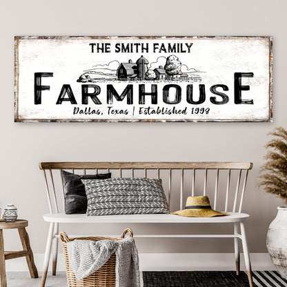 Rustic Farmhouse Sign XIII canvas by Tailored Canvases with THE SMITH FAMILY FARMHOUSE lettering on Tampa Home & Garden Store
