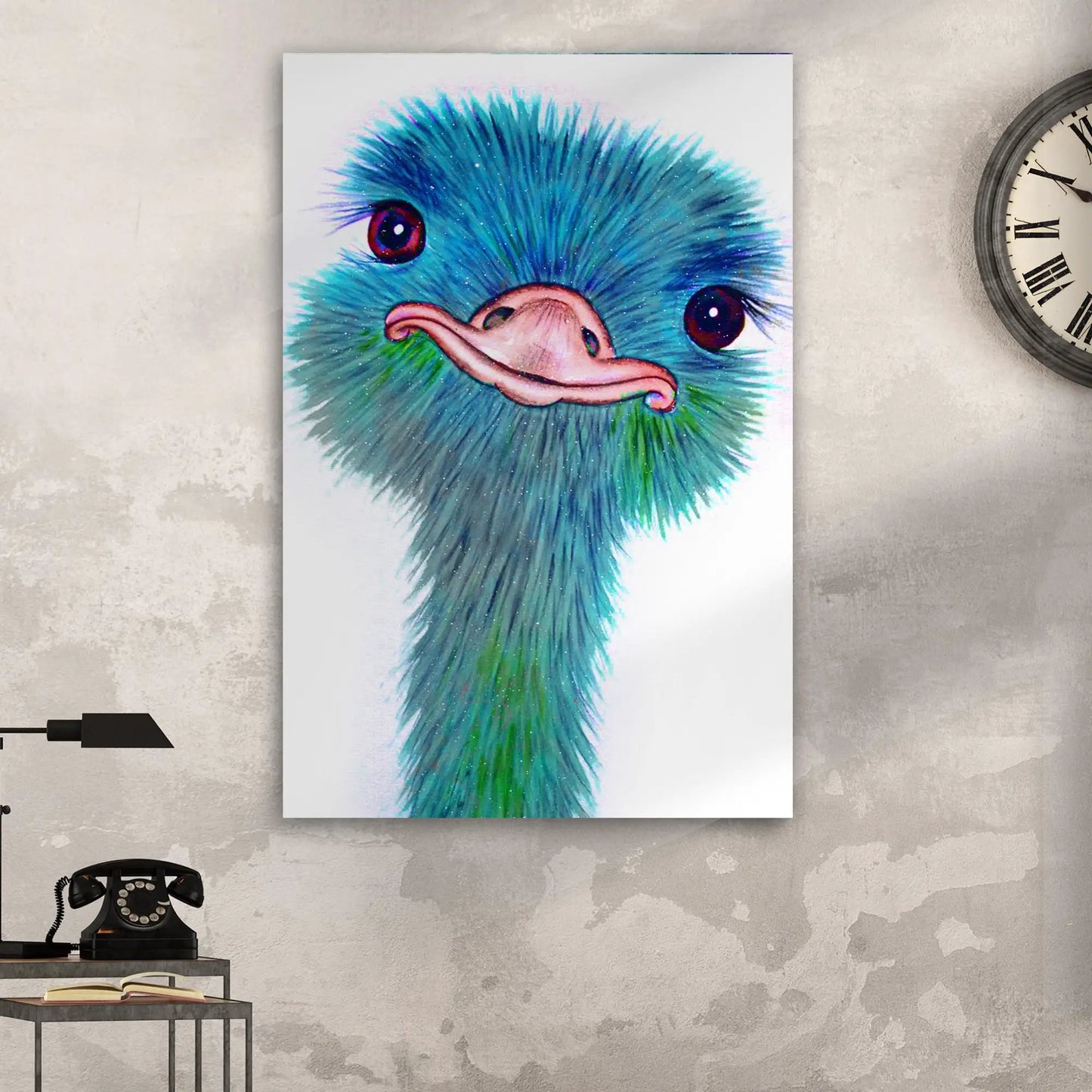 Watercolor Ostrich Canvas Wall Art by Tailored Canvases; blue feather close-up canvas print on Tampa Home & Garden Store