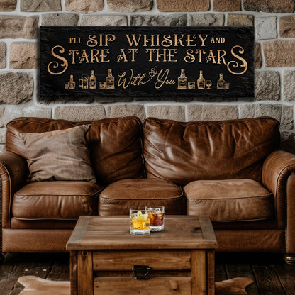 I'll Sip Whiskey And Stare At The Stars Sign canvas with copper lettering on black background on Tampa Home & Garden Store