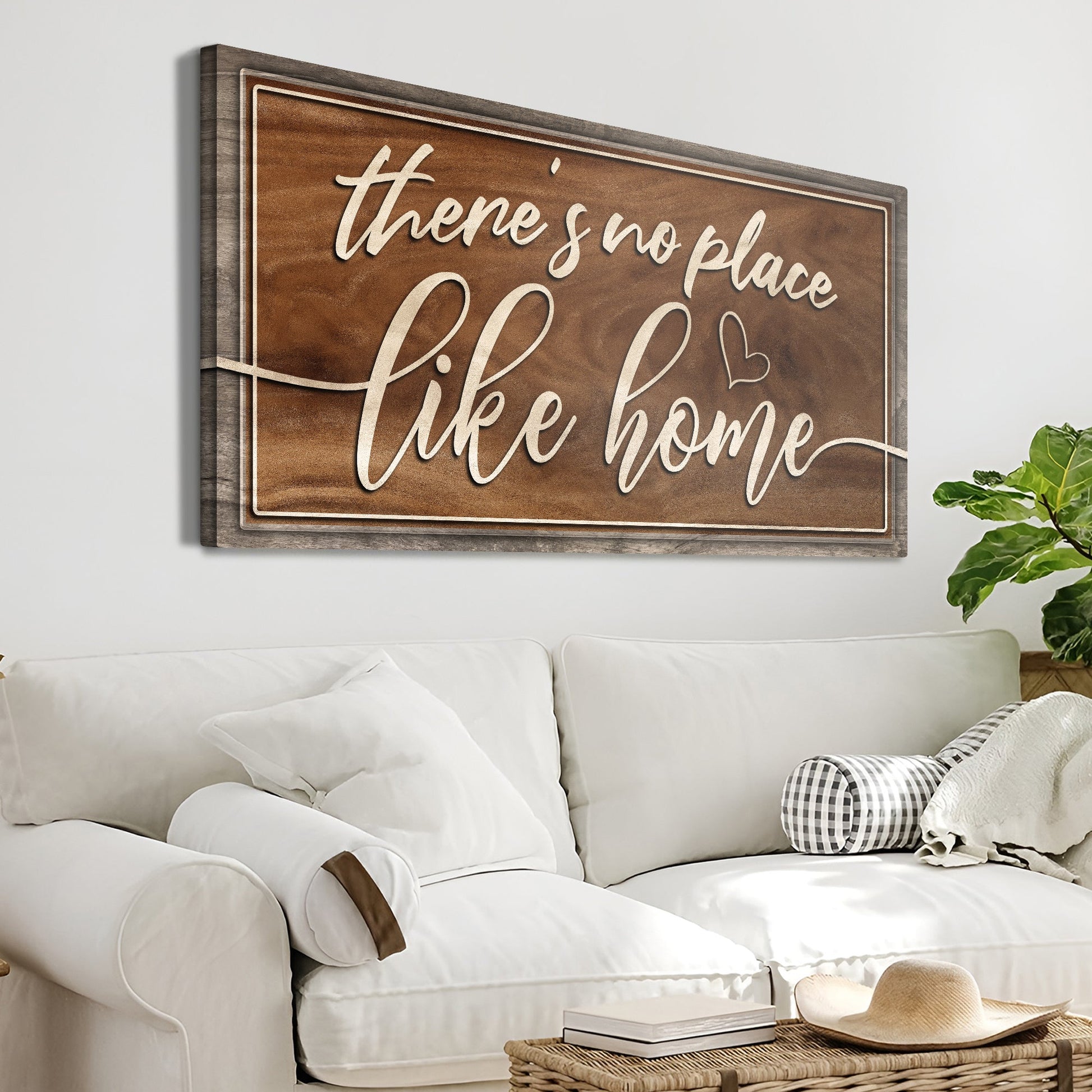 Tailored Canvases There's No Place Like Home Sign Canvas with wood frame and cream script lettering on Tampa Home & Garden Store