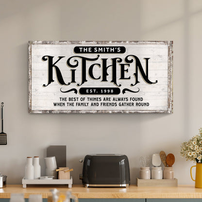 Kitchen Sign VII canvas wall art with distressed wood rustic frame; bold KITCHEN typography on Tampa Home & Garden Store
