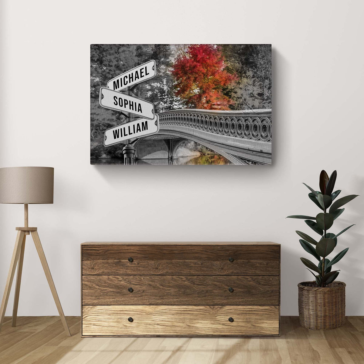 Canvas Autumn Bridge Family Names Sign by Tailored Canvases with Michael, Sophia, William on Tampa Home & Garden Store