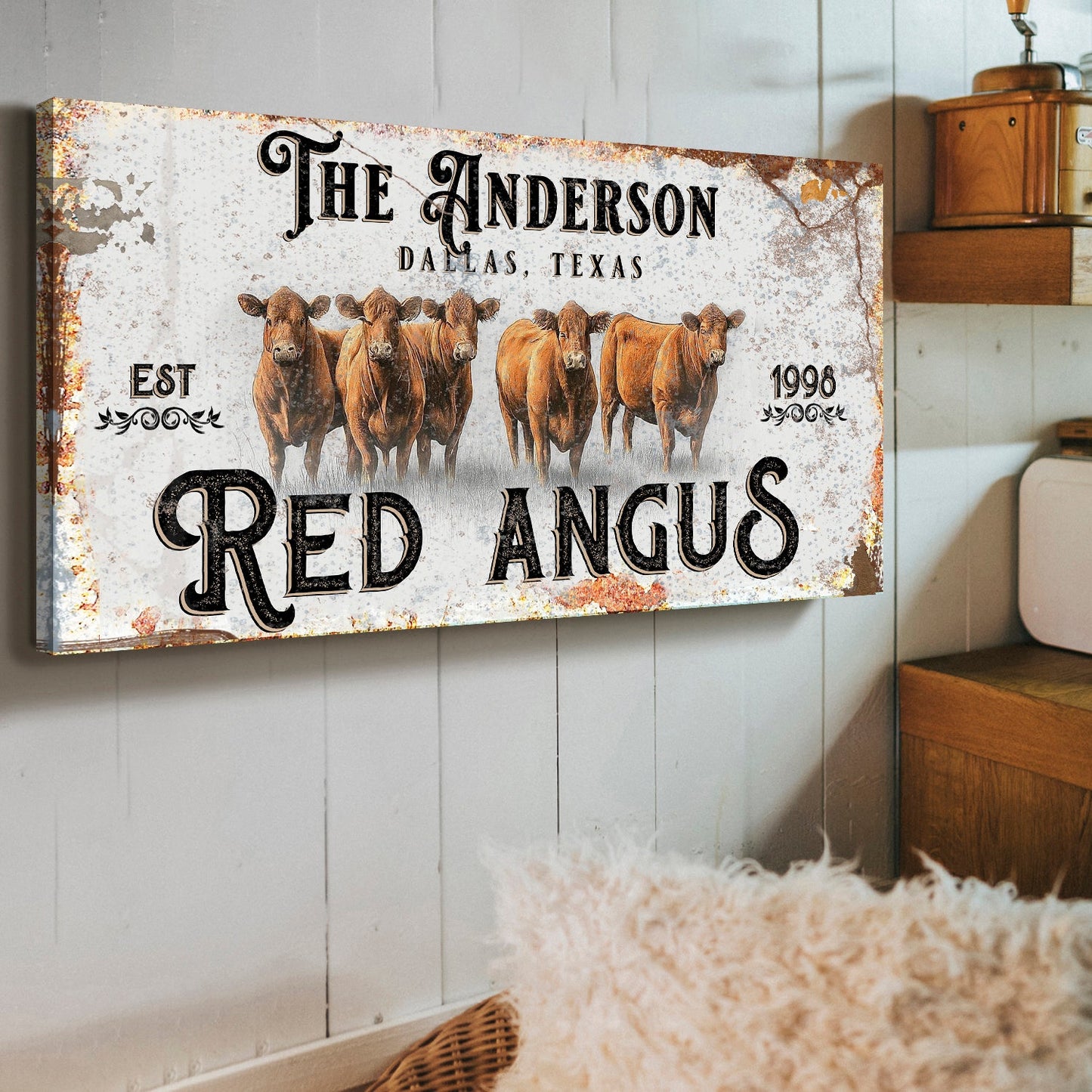 Red Angus canvas sign by Tailored Canvases, rustic craft decor with cattle motif on Tampa Home & Garden Store