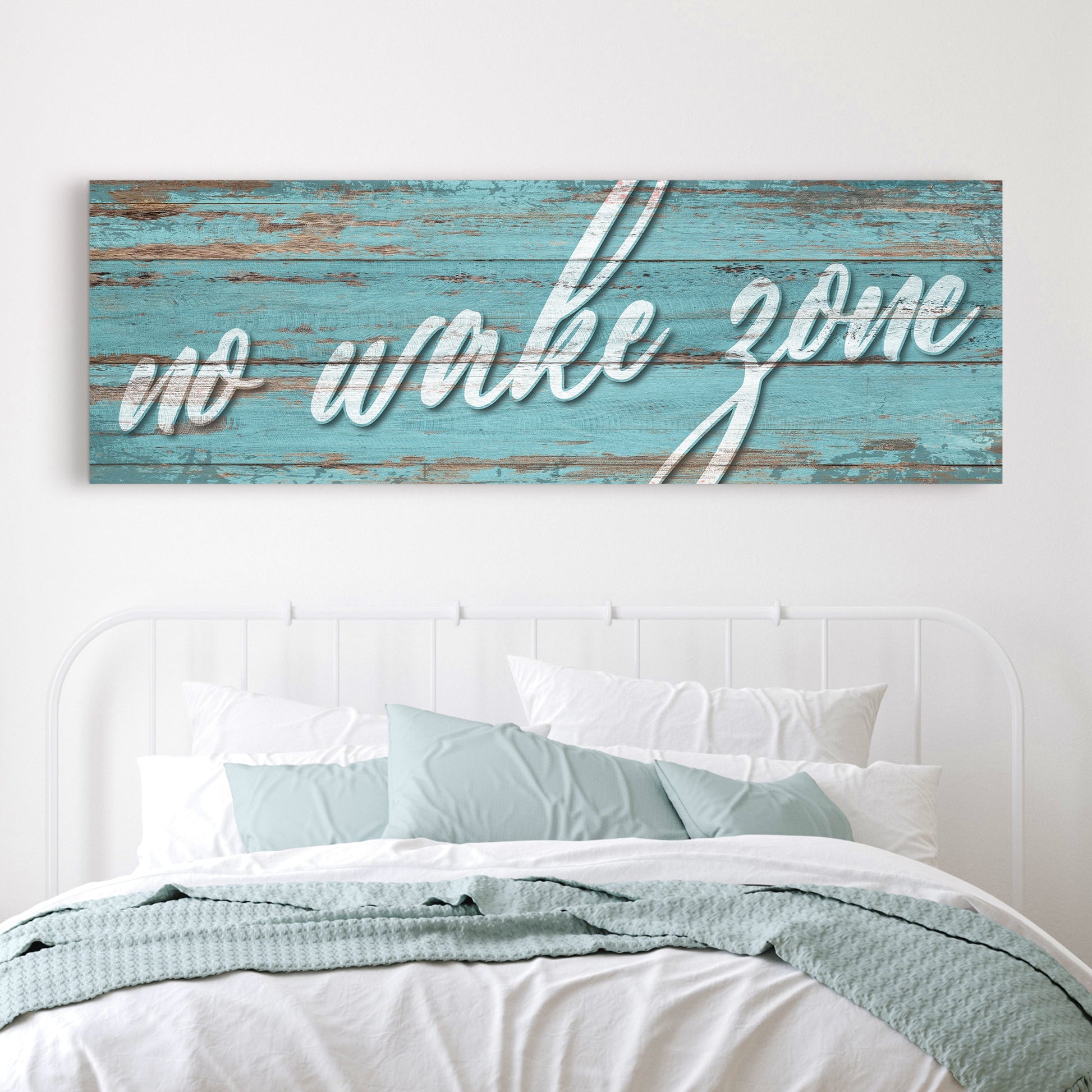 No Wake Zone Sign XIX canvas by Tailored Canvases with turquoise distressed wood background on Tampa Home & Garden Store