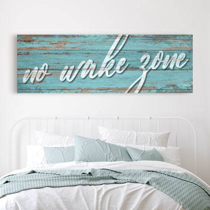No Wake Zone Sign XIX canvas by Tailored Canvases with turquoise distressed wood background on Tampa Home & Garden Store
