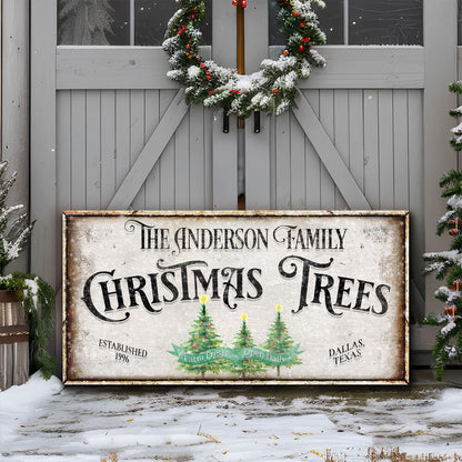 Family Christmas Tree Farm Sign III Canvas by Tailored Canvases featuring vintage sign art on Tampa Home & Garden Store