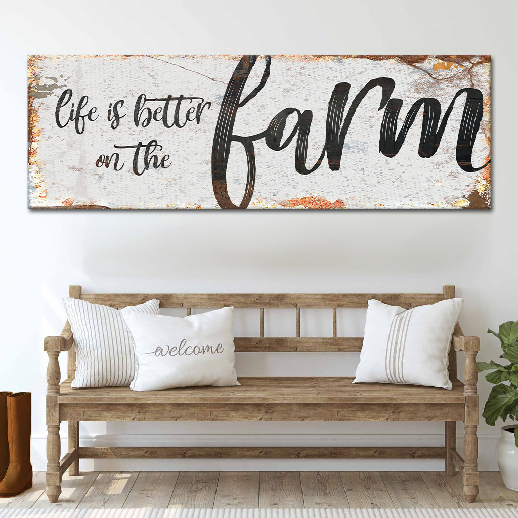 Canvas Life Is Better On Farm Sign IX by Tailored Canvases rustic weathered white farm script on Tampa Home & Garden Store