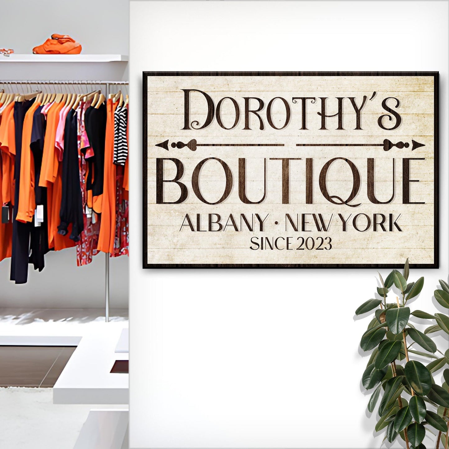 Boutique Sign IV crafting canvas with rustic wood panel Dorothy's Boutique Albany NY on Tampa Home & Garden Store