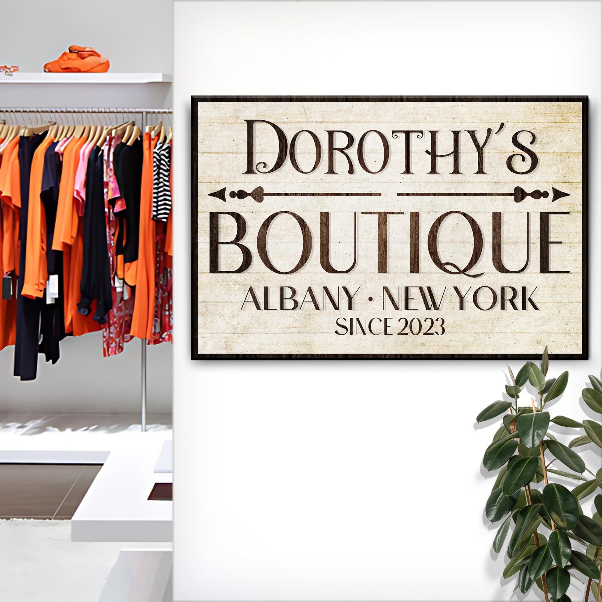 Boutique Sign IV crafting canvas with rustic wood panel Dorothy's Boutique Albany NY on Tampa Home & Garden Store