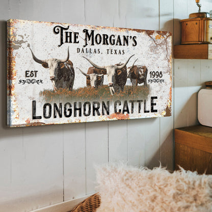 Personalized Long Horn Cattle Sign II canvas by Tailored Canvases with rustic edges on Tampa Home & Garden Store