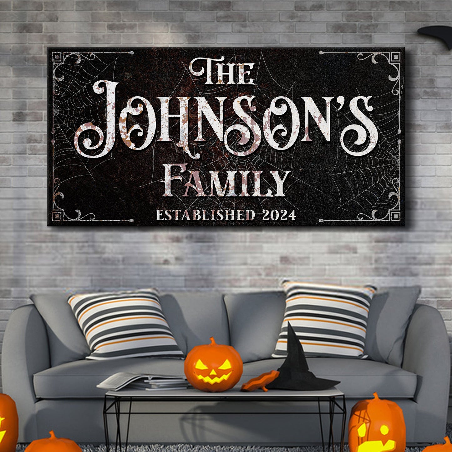 Personalized Gothic Sign canvas by Tailored Canvases with Johnsons Family on black on Tampa Home & Garden Store