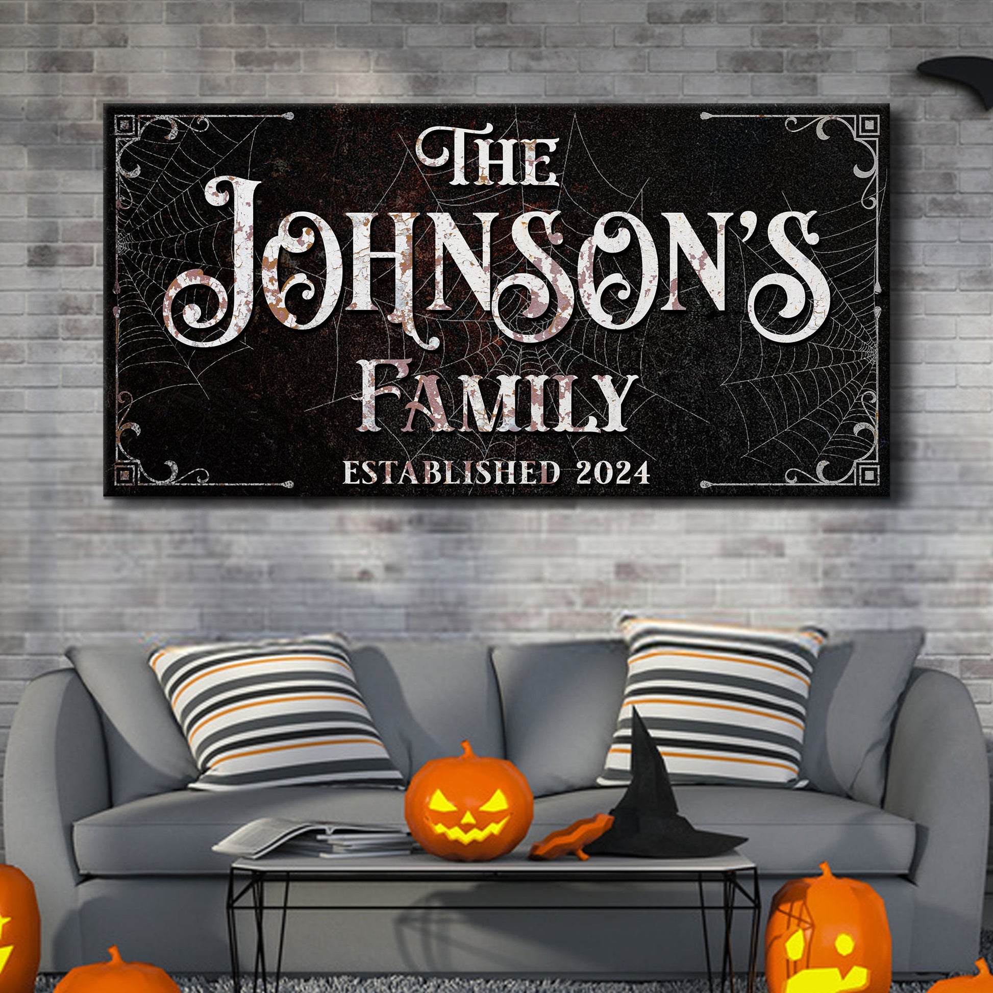 Personalized Gothic Sign canvas by Tailored Canvases with Johnsons Family on black on Tampa Home & Garden Store