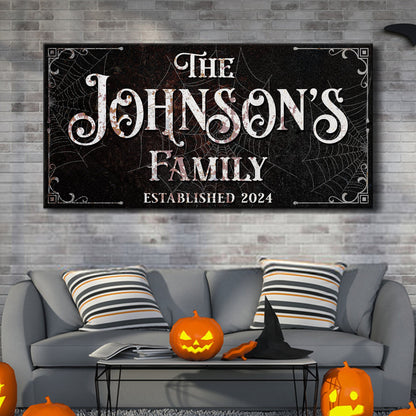 Personalized Gothic Sign canvas by Tailored Canvases with Johnsons Family on black on Tampa Home & Garden Store