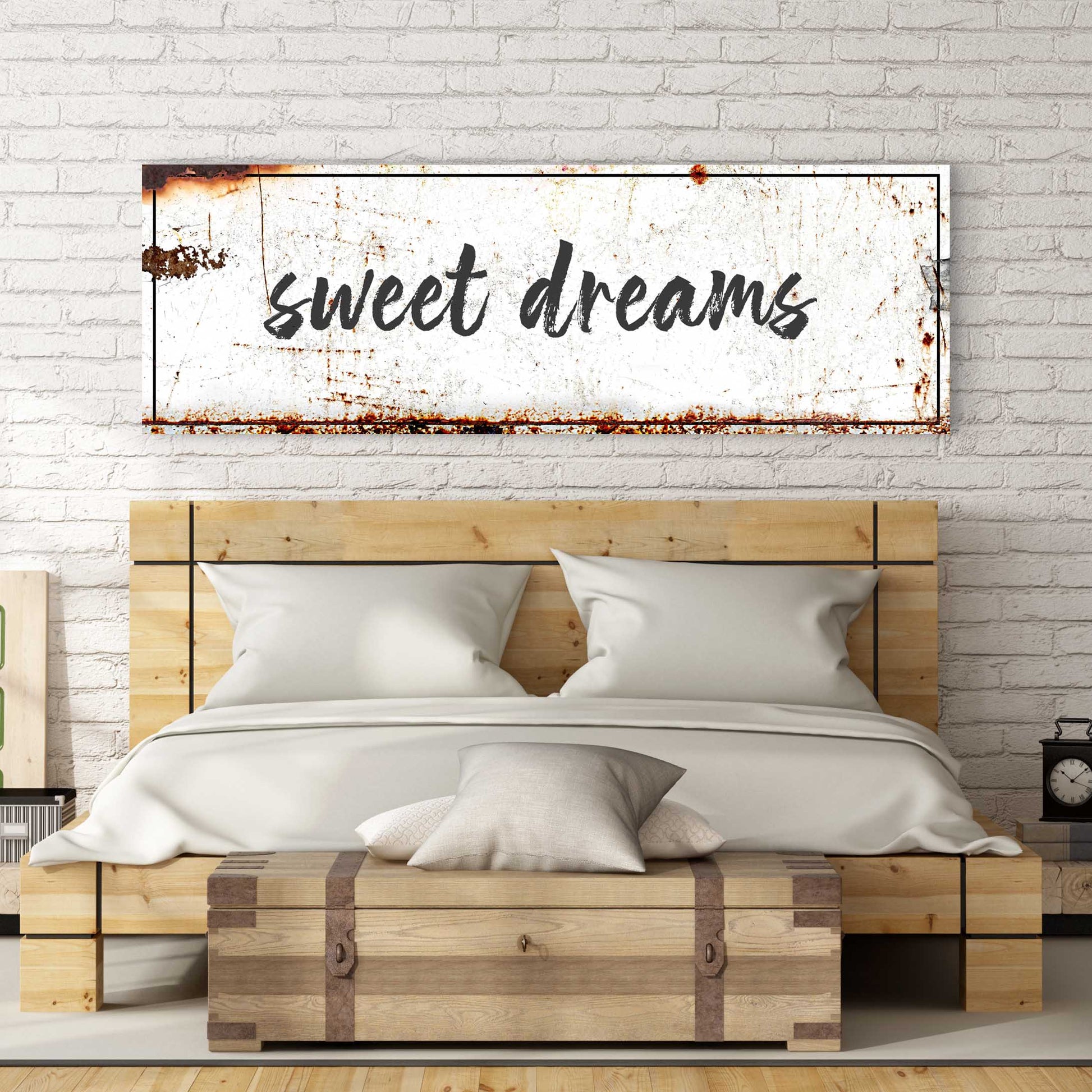 Sweet Dreams crafting canvas sign by Tailored Canvases, rustic white with black script on Tampa Home & Garden Store