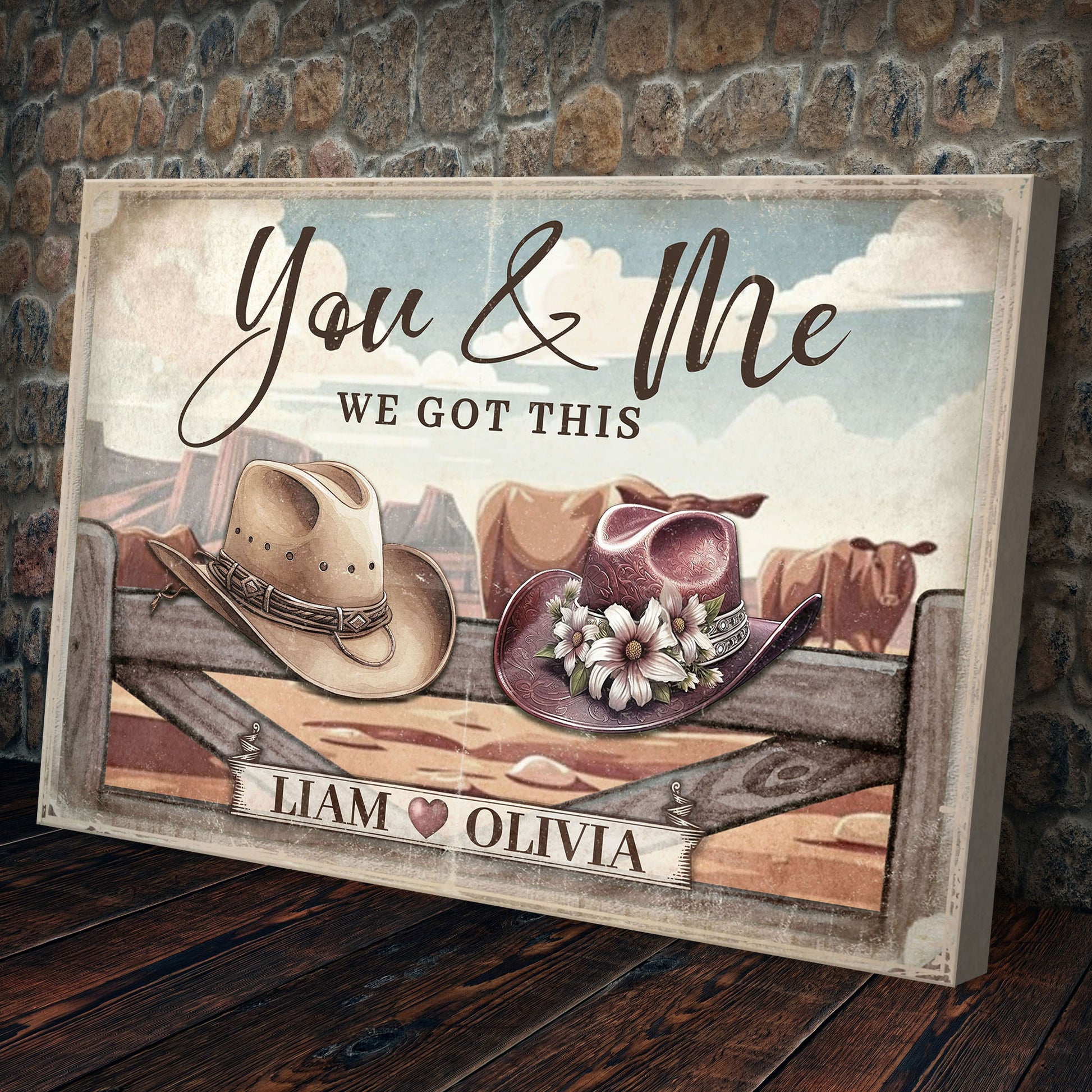 Cowboy themed We Got This couple sign canvas by Tailored Canvases Liam & Olivia two hats on Tampa Home & Garden Store