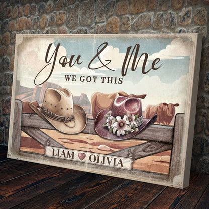 Cowboy themed We Got This couple sign canvas by Tailored Canvases Liam & Olivia two hats on Tampa Home & Garden Store