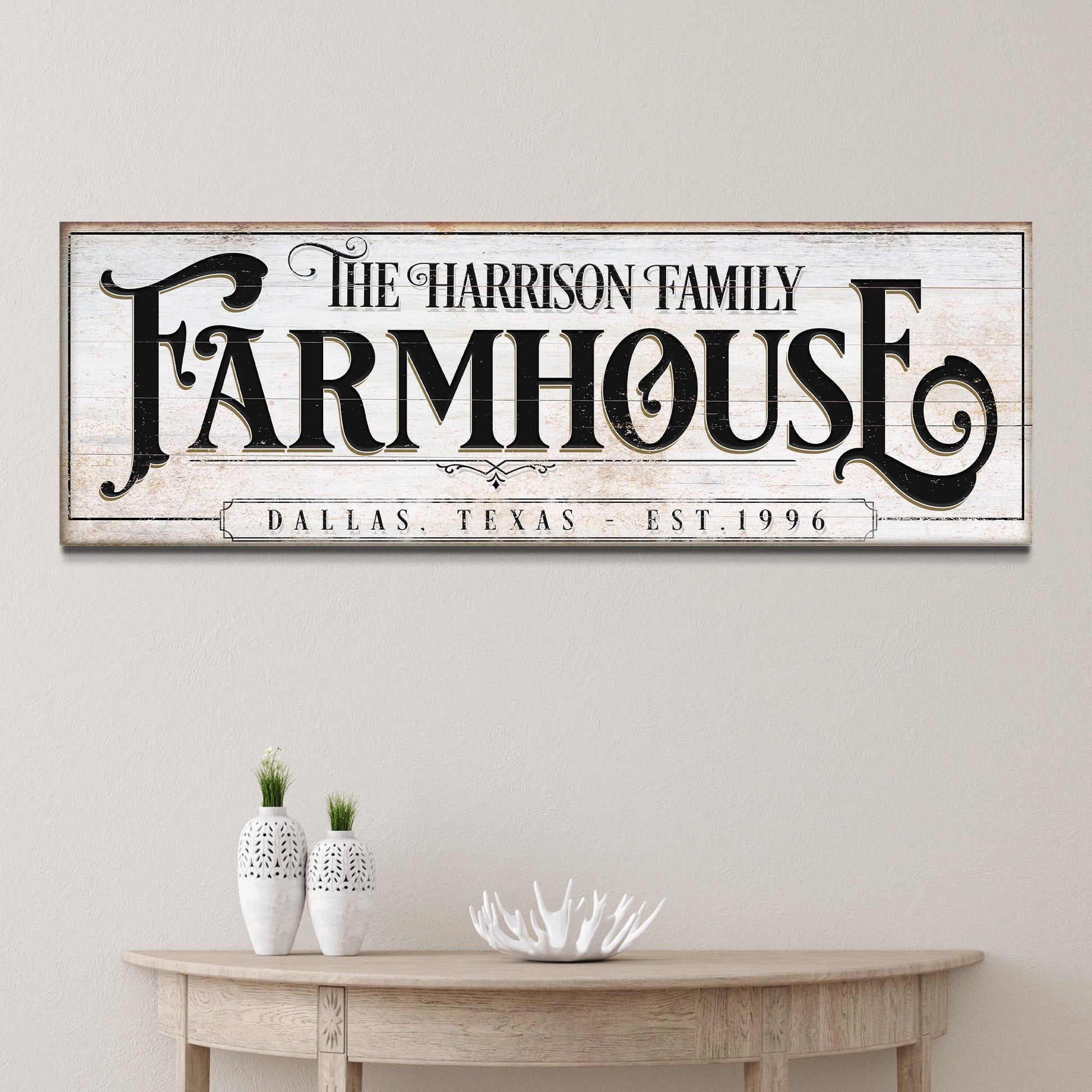 Vintage Rust Farmhouse Sign canvas by Tailored Canvases with whitewashed panel typography on Tampa Home & Garden Store