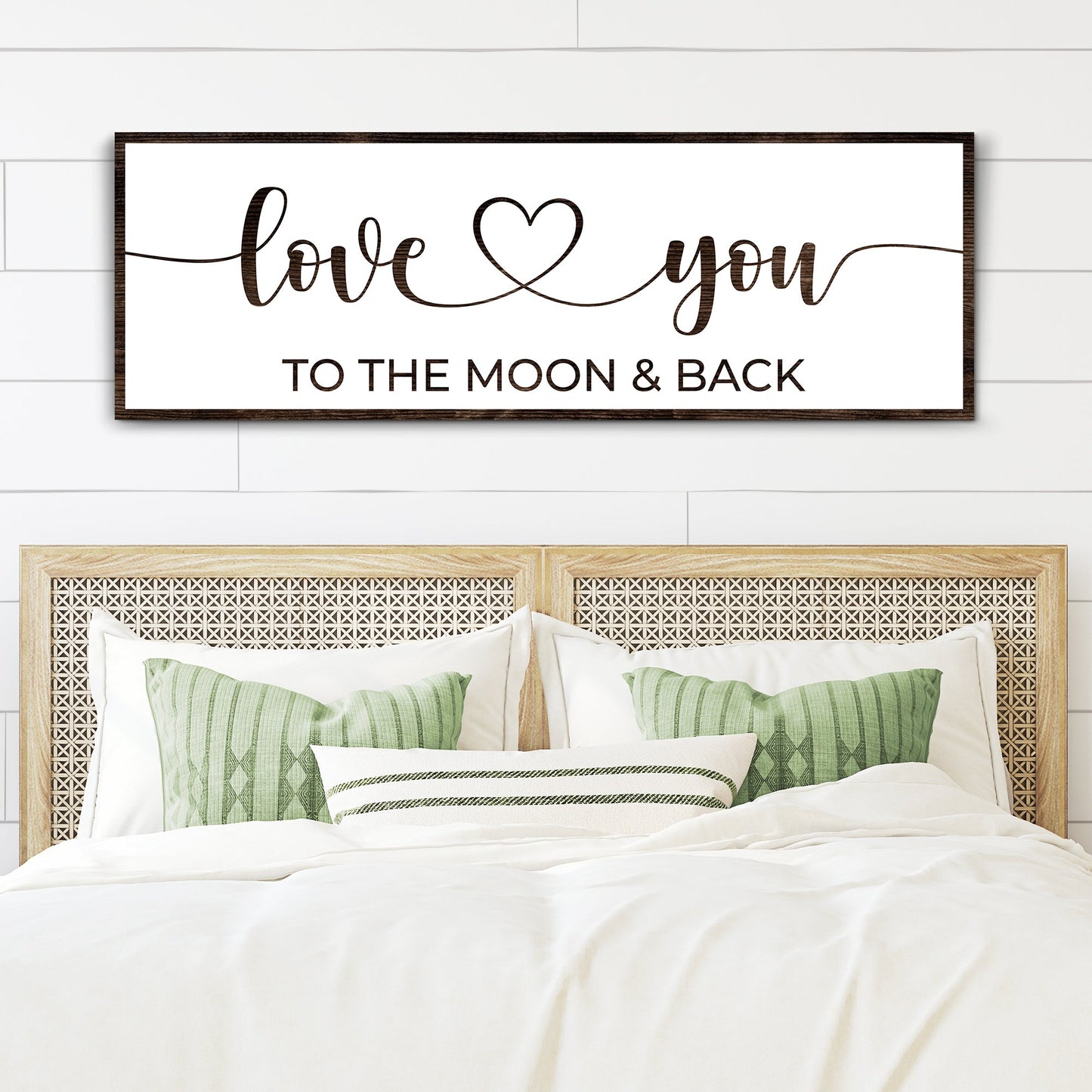 Canvas sign Love You To The Moon And Back Sign II by Tailored Canvases with dark wood frame on Tampa Home & Garden Store