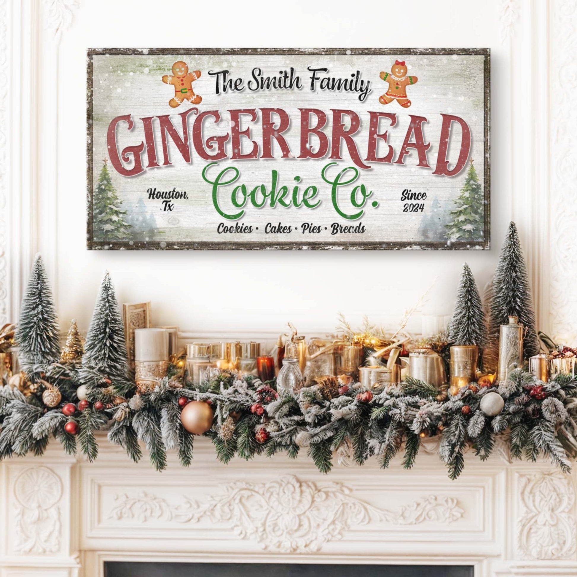 Family Gingerbread Bakery Christmas Sign III canvas by Tailored Canvases with red GINGERBREAD on Tampa Home & Garden Store
