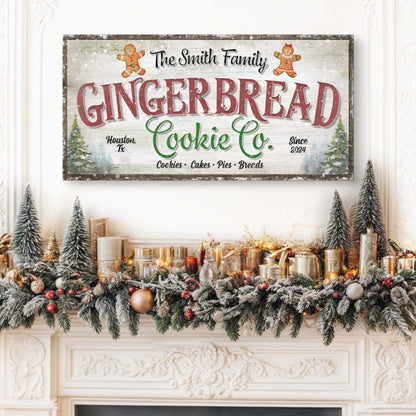 Family Gingerbread Bakery Christmas Sign III canvas by Tailored Canvases with red GINGERBREAD on Tampa Home & Garden Store
