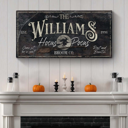 Canvas sign Personalized Hocus Pocus II by Tailored Canvases, vintage black wood panel design on Tampa Home & Garden Store