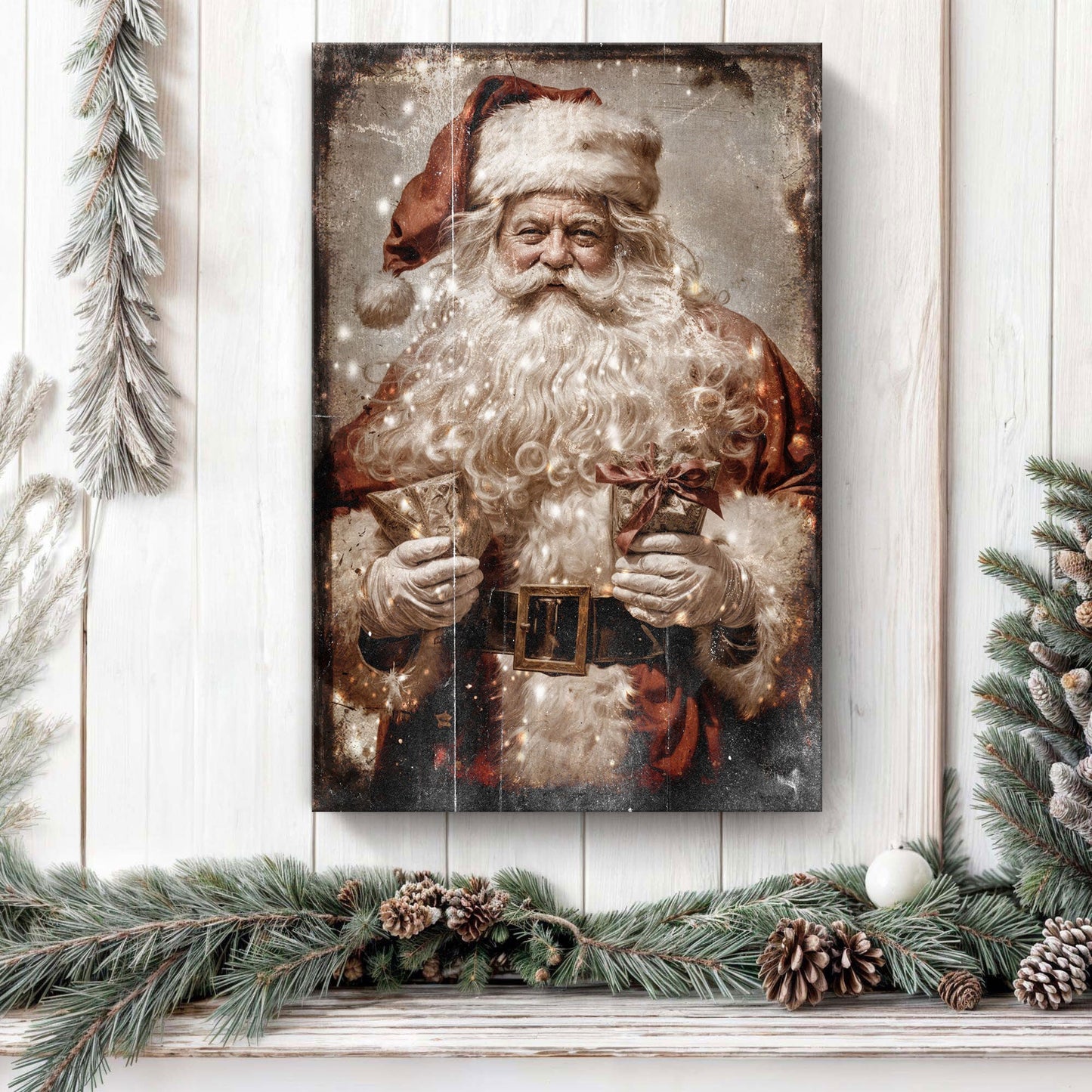 Vintage Christmas Santa Claus canvas wall art IV, four-panel crafting canvas with rustic look on Tampa Home & Garden Store
