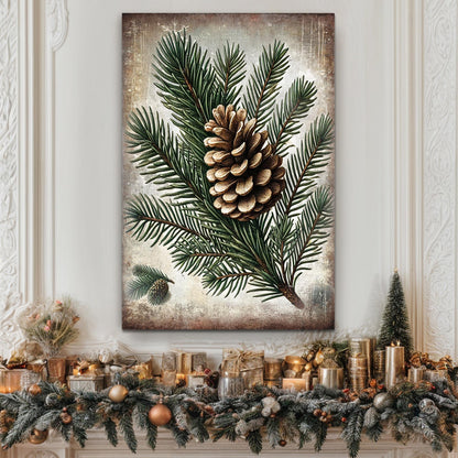 Vintage Winter Pine Cone Christmas Wall Art canvas Tailored Canvases with pine needles and cones on Tampa Home & Garden Store
