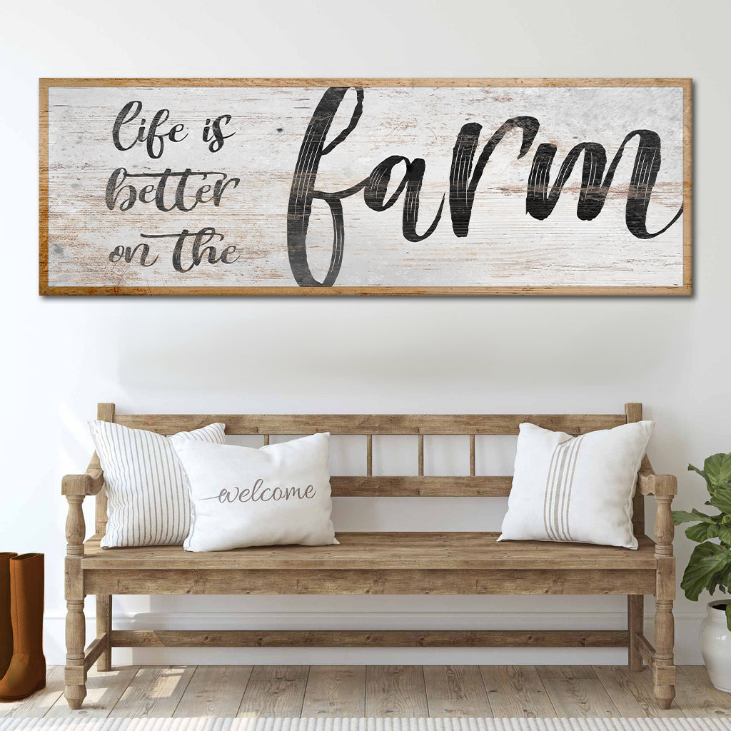 Canvas wall art Life Is Better On The Farm Sign VII by Tailored Canvases with backdrop on Tampa Home & Garden Store