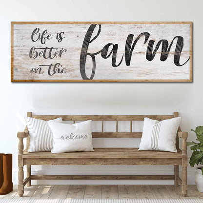 Canvas wall art Life Is Better On The Farm Sign VII by Tailored Canvases with backdrop on Tampa Home & Garden Store