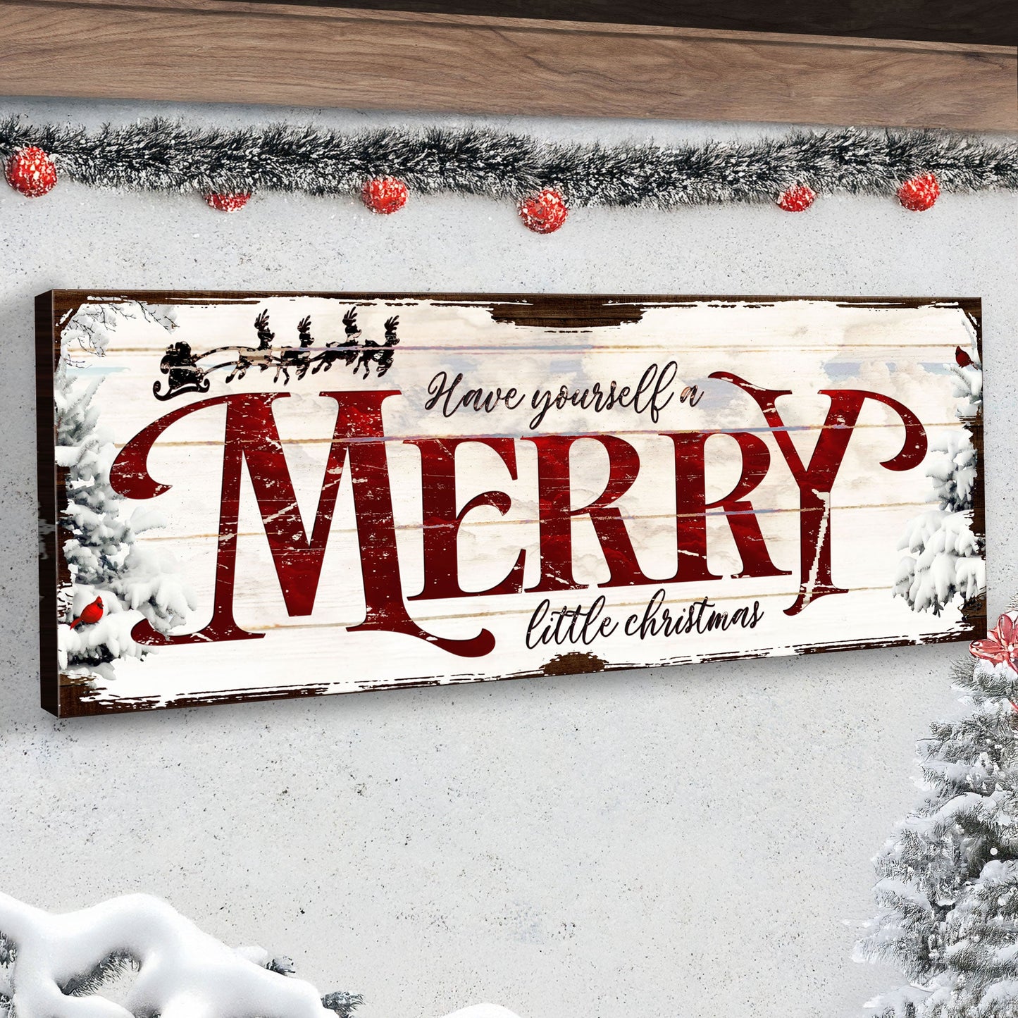 Canvas sign Have Yourself a Merry Little Christmas by Tailored Canvases with rustic red lettering on Tampa Home & Garden Store