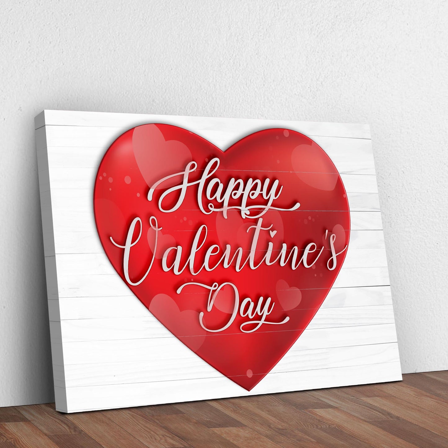Valentines Day Sign IX canvas by Tailored Canvases with red heart on white wood backdrop on Tampa Home & Garden Store