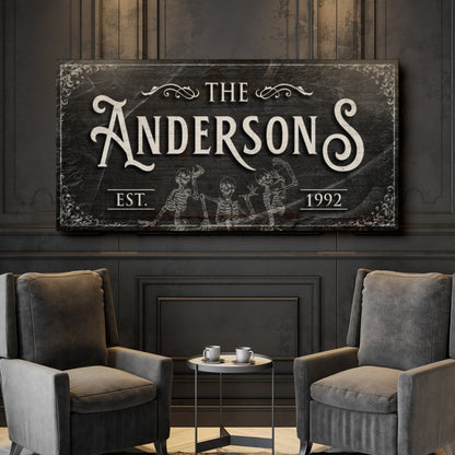 Gothic Family Sign IV canvas with vintage chalkboard style and ornate typography on dark paneled wall on Tampa Home & Garden Store