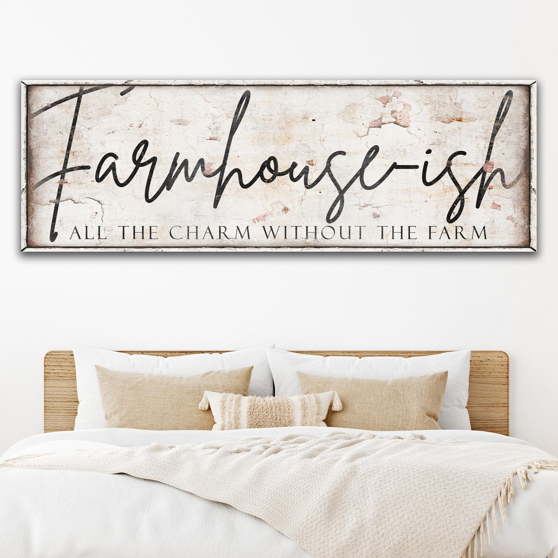 Farmhouse-Ish Sign IV canvas wall art by Tailored Canvases, distressed beige with black script on Tampa Home & Garden Store
