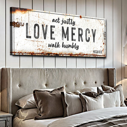 Canvas sign Act Justly Love Mercy Walk Humbly Faith Sign rustic white with black lettering on Tampa Home & Garden Store