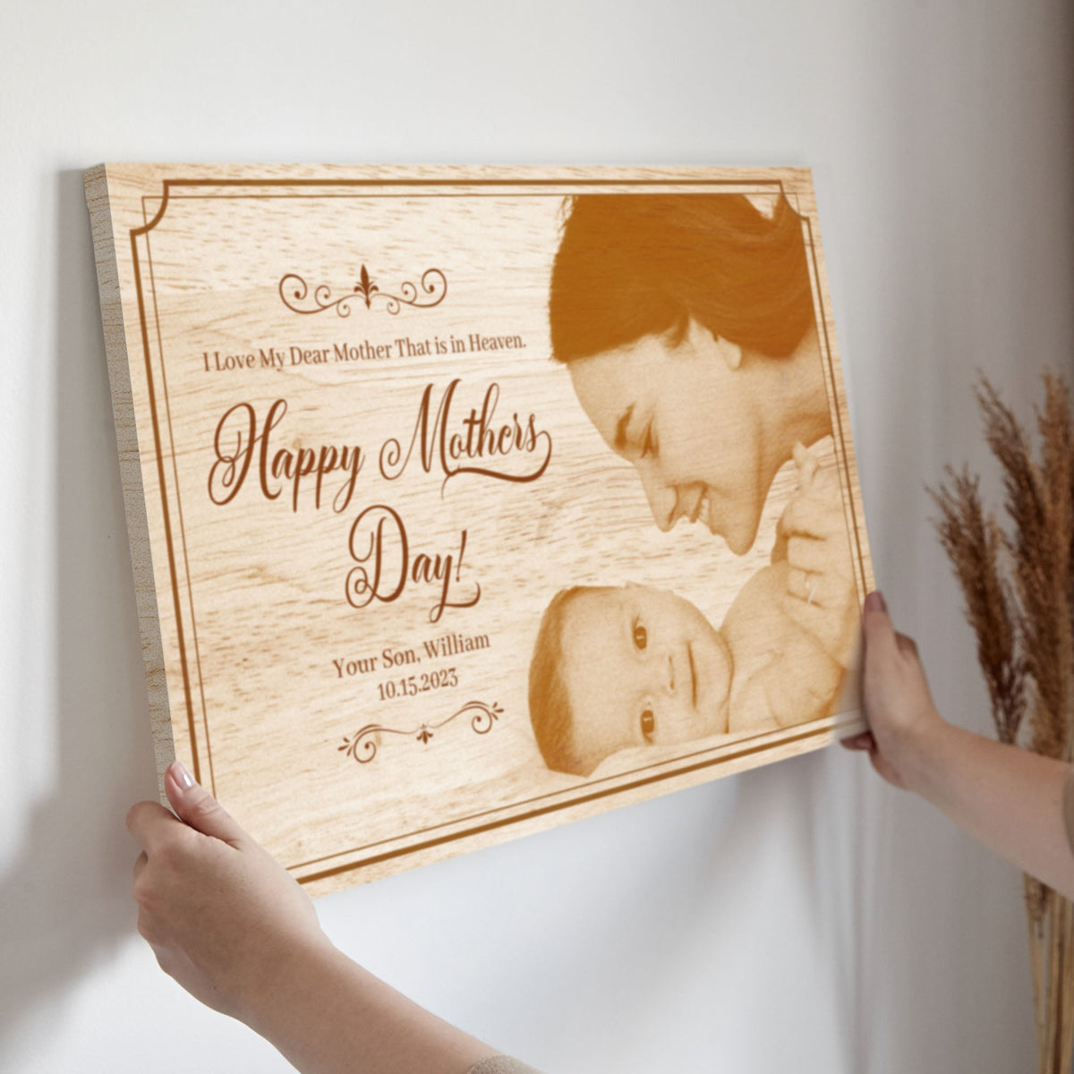 Canvas Mother's Day sign Dear Mother In Heaven by Tailored Canvases, wood border on Tampa Home & Garden Store