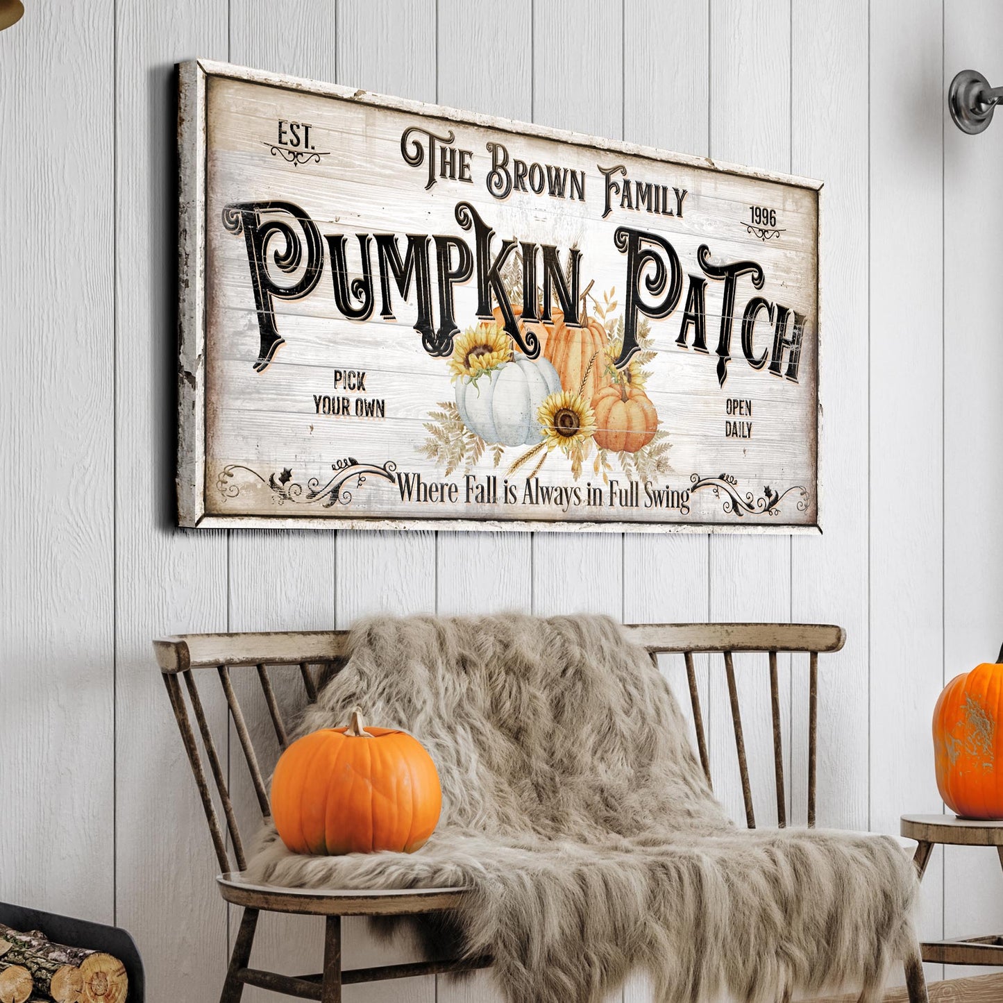 Personalized Pumpkin Patch Sign V canvas by Tailored Canvases, rustic farmhouse crafting canvas on Tampa Home & Garden Store