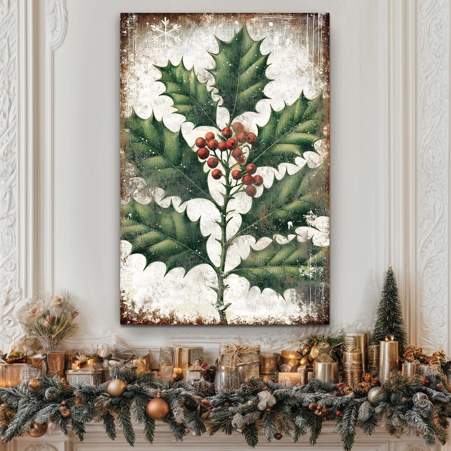 Canvas Christmas Holly Wall Art by Tailored Canvases with green holly leaves on Tampa Home & Garden Store