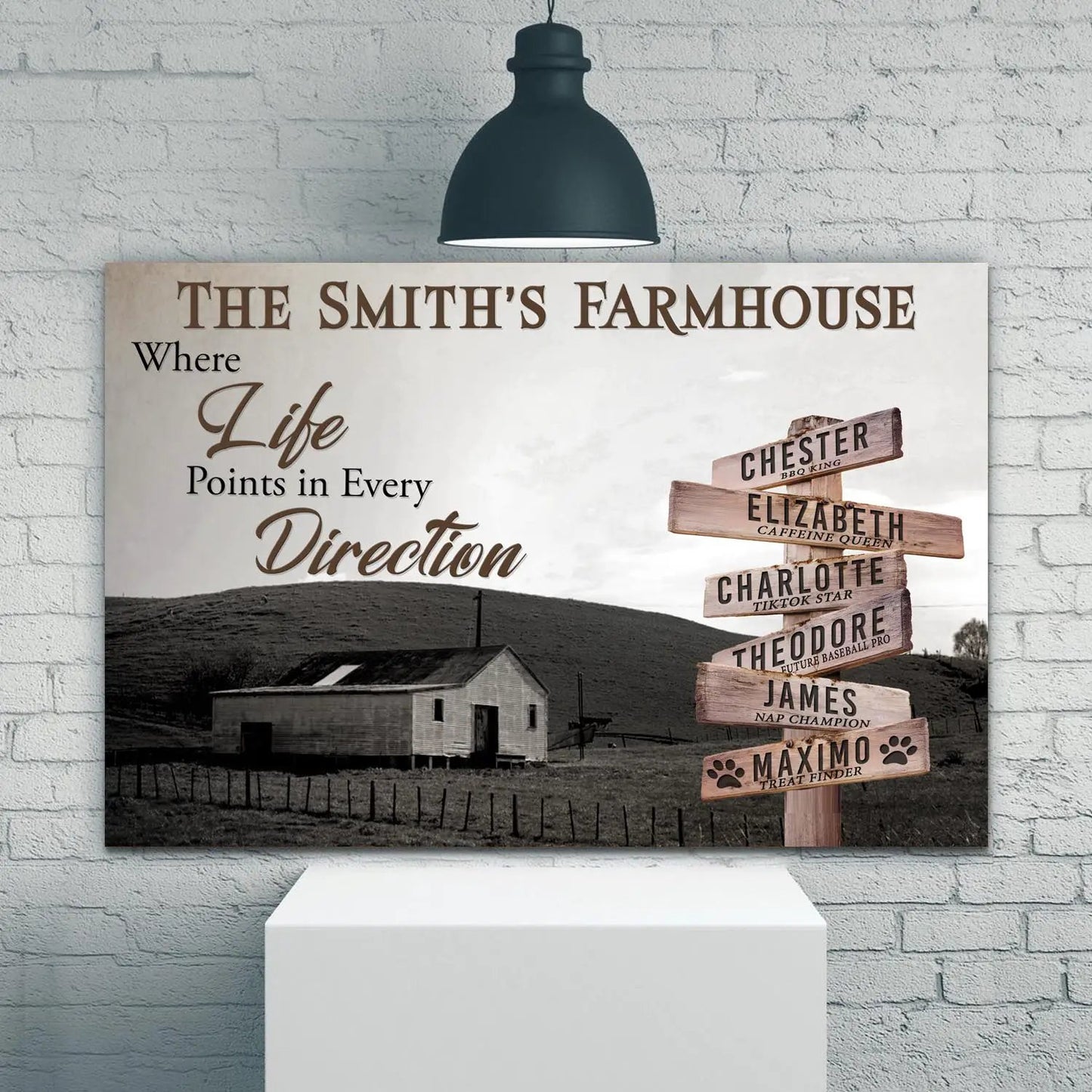 Where Life Points In Every Direction Farmhouse Names Sign canvas Tailored Canvases on Tampa Home & Garden Store