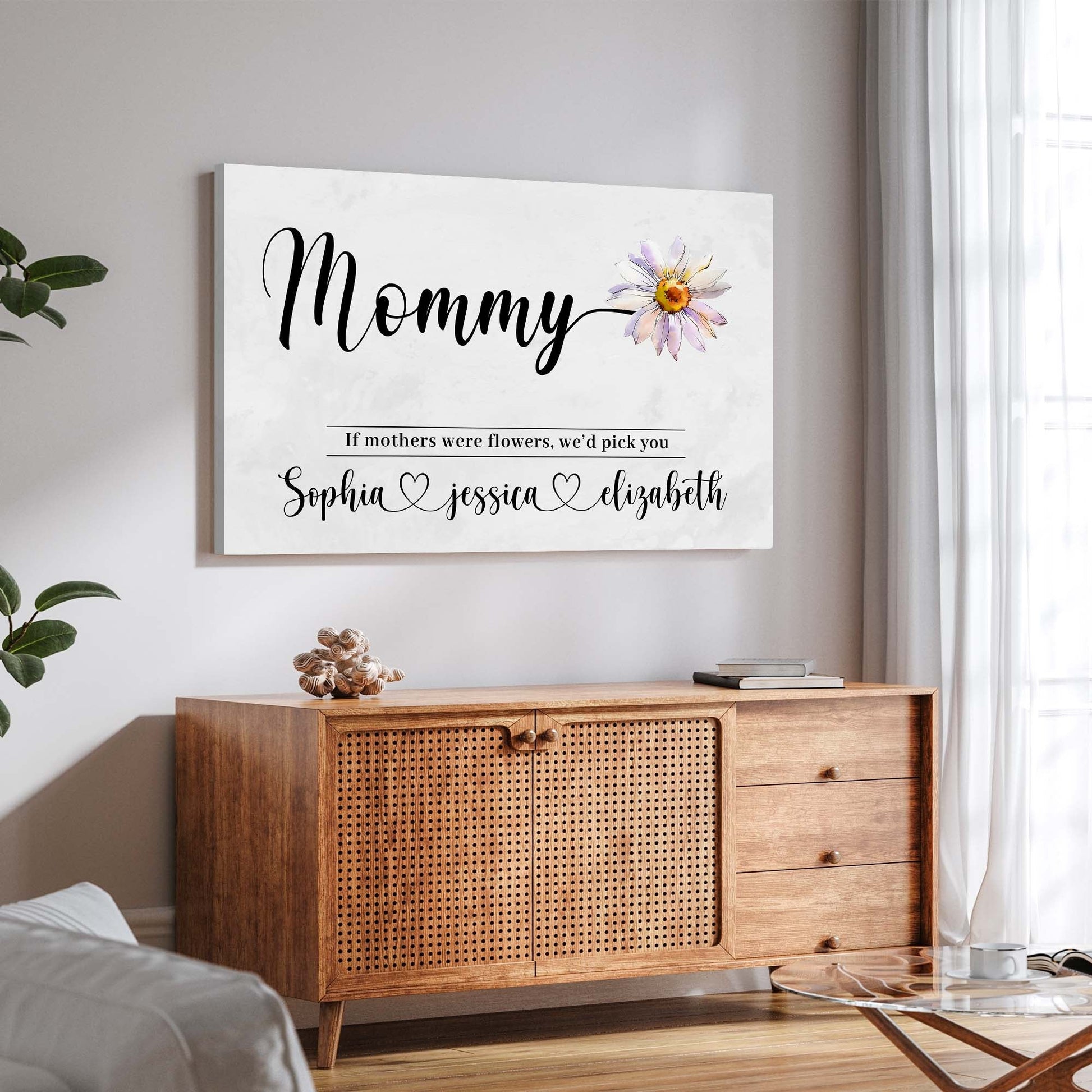 Mother's Day Sign canvas with large Mommy script and floral accent Tailored Canvases on Tampa Home & Garden Store